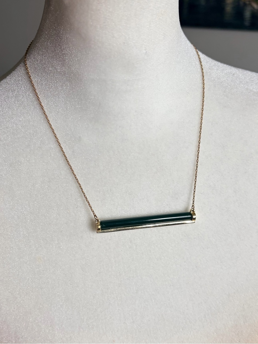 French Connection Gold Tone Chain Necklace with Dark Green Bar